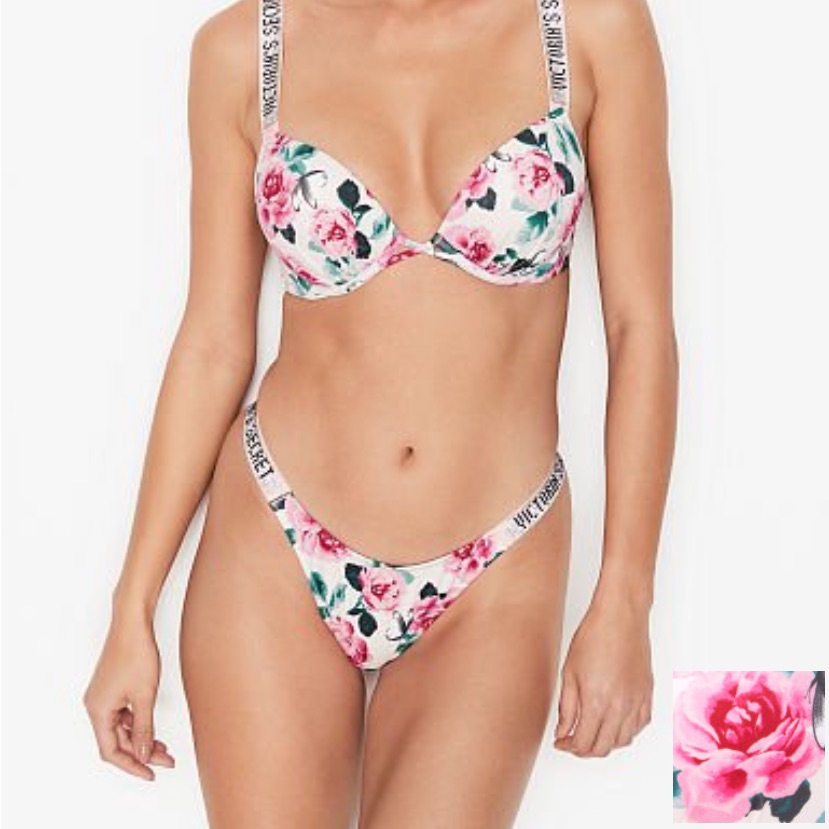 36d Xl 2pc Set Bombshell Shine Strap Top + Brazilian Call Me Rose Bikini Bottoms